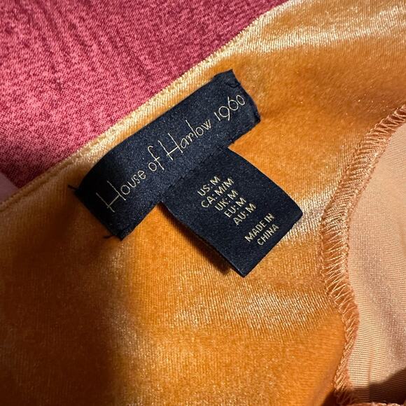 House of Harlow 1960 Velvet Dress Gold One Shoulder Ruched Party - Size M - Picture 6 of 6